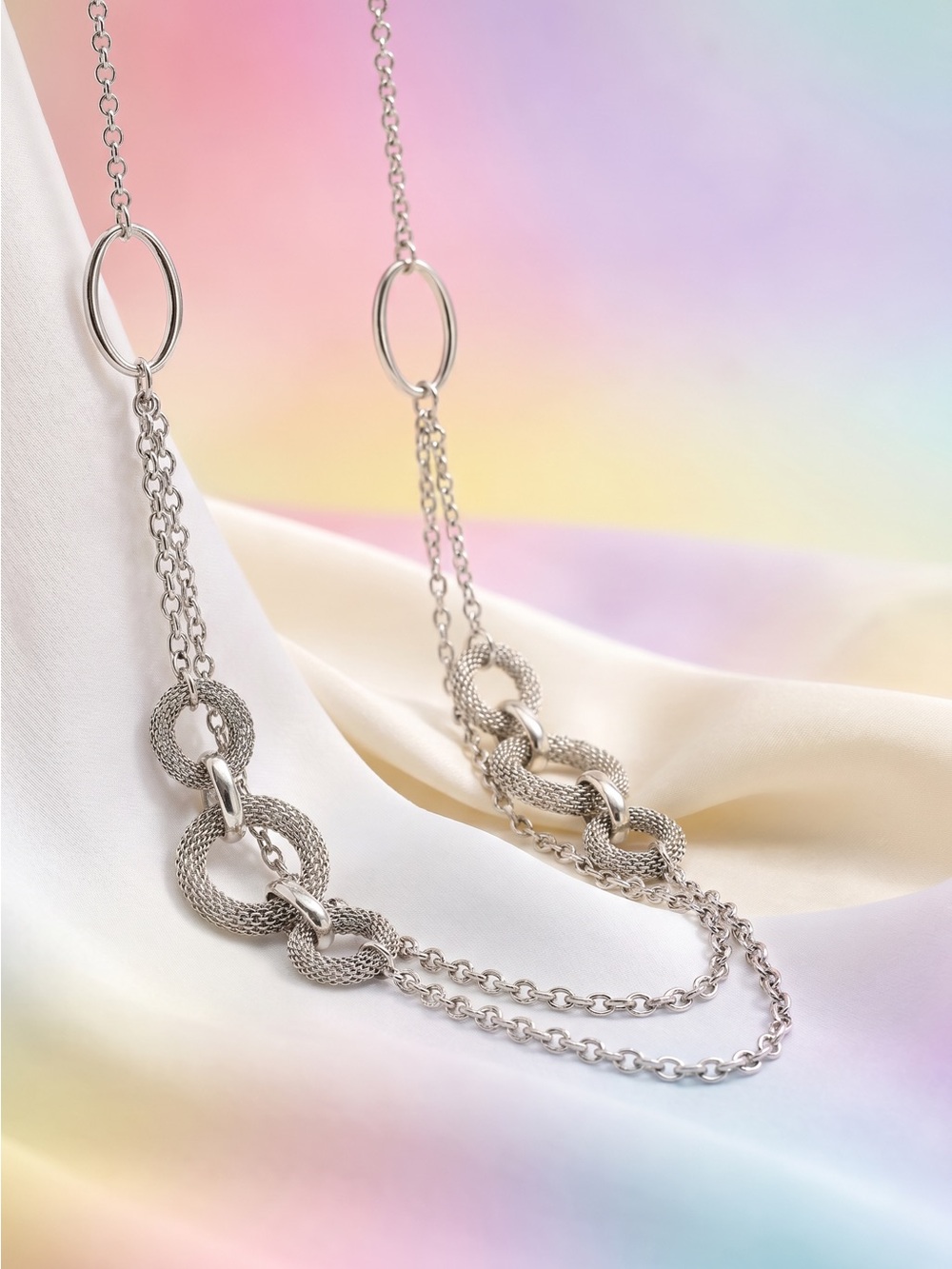 Premier Designs Tone Layered Chain Necklace - Long Textured Link